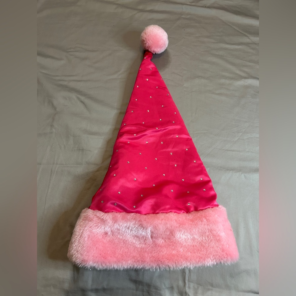 Victoria’s Secrets vintage pink Santa hat with rhinestones